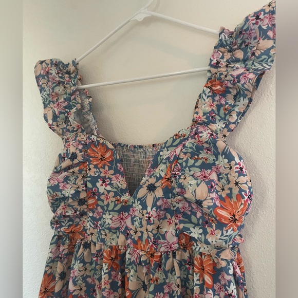 Festival Floral mini dress 🌸 Low V neck Empire waist XL - Picture 4 of 5